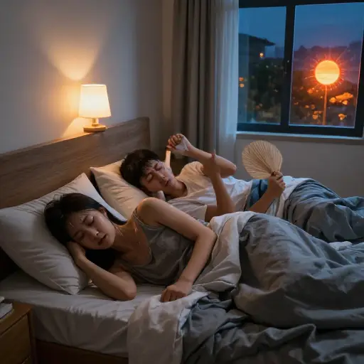 由于强烈的热量，许多人难以入睡。