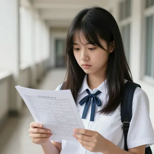 她的考试成绩略低于入学要求的分数。