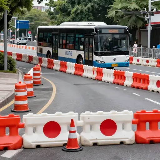 由于道路封闭，公交车改道了。