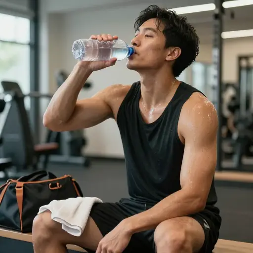 运动后记得喝水来补充水分。