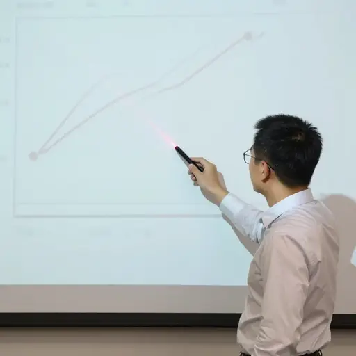 演讲者用激光笔来突出屏幕上的关键信息。