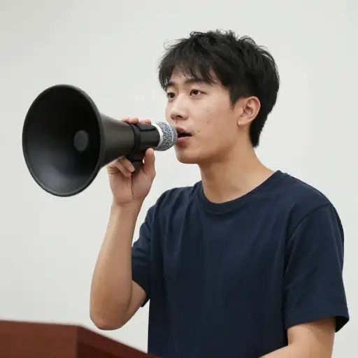 演讲者使用麦克风来提高声音的放大效果。