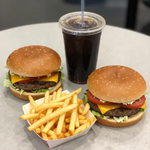 这个套餐配有薯条和饮料。