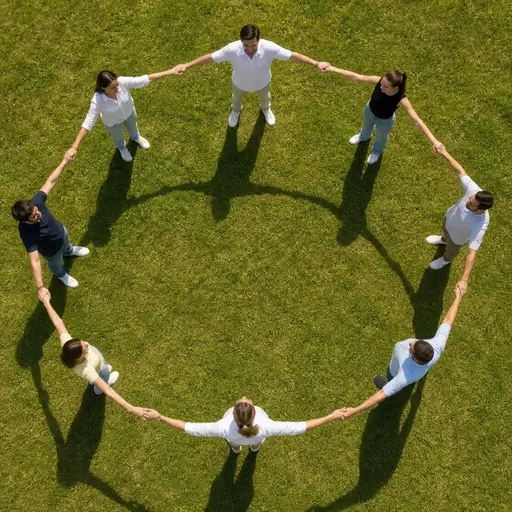 手拉手围成一个圈。