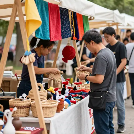 他们在集市上搭建了一个临时摊位来展示手工艺品。