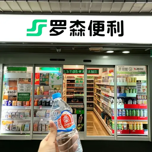 我在楼下的罗森便利店买了瓶水。