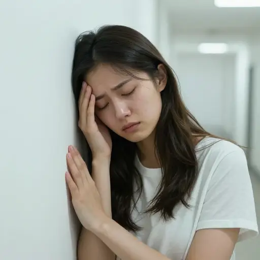 她感到头晕，于是靠在墙上支撑着自己。