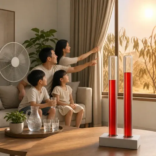 今天天气比昨天更热，所以我们待在室内吧。