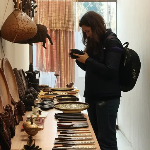 这位旅行者在世界各地收集了许多珍贵的手工艺品。
