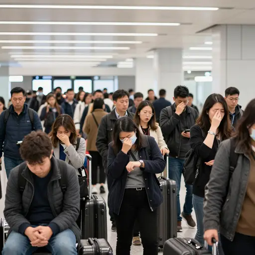 站在无尽移民队伍中的单调乏味耗尽了每位旅客的全部精力。