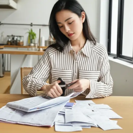 她剪下报纸上的优惠券，在超市省了5块钱。