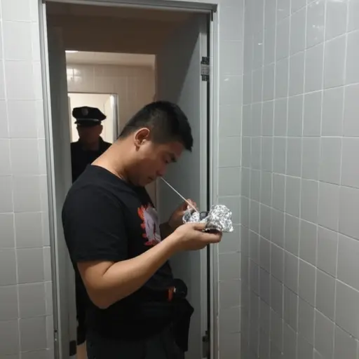 他被抓到在公共厕所里吸毒。