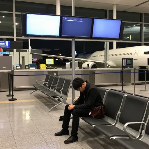 由于航班取消，我被困在机场过夜。