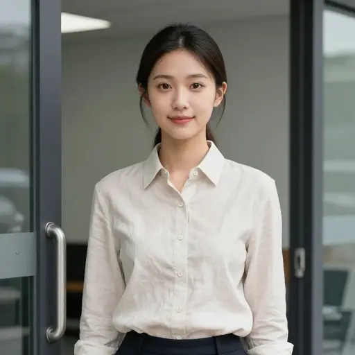 她穿着一件挺括的亚麻衬衫去面试。
