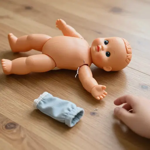 孩子在玩耍时不小心把娃娃的胳膊扯掉了。