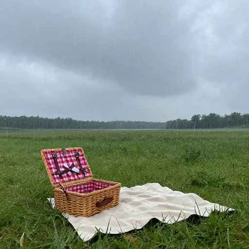 由于大雨，我们放弃了野餐计划。