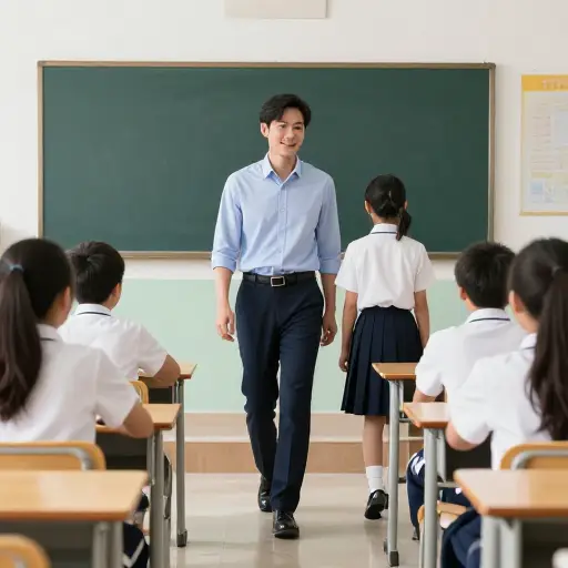 我跟着老师走进了教室。