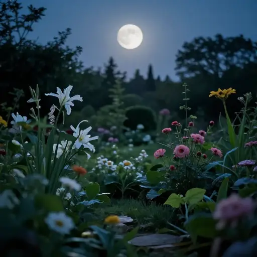 这座花园在月光下看起来美妙绝伦。