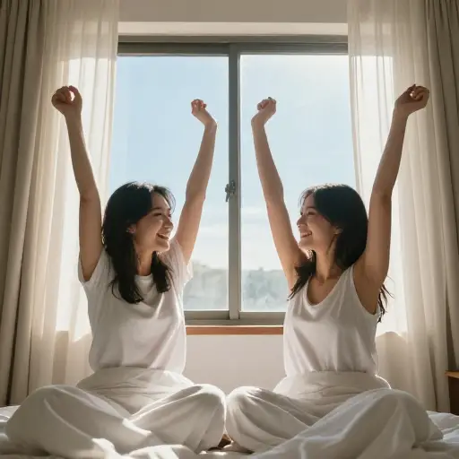 我们第二天起床时感到精神焕发和放松。