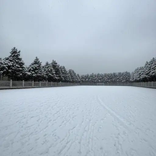 整个操场都被厚厚的雪覆盖了。