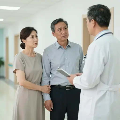 焦急的父母恳求外科医生马上为他们的女儿做手术。