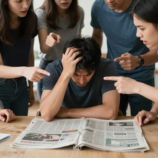 报纸的报道揭露他是个骗子。