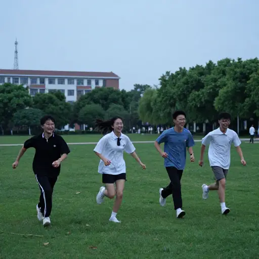 在数小时的紧张学习后，我们跑到外面去奔跑玩耍，宣泄一下。