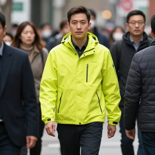 是他夹克的颜色吸引了我的注意。