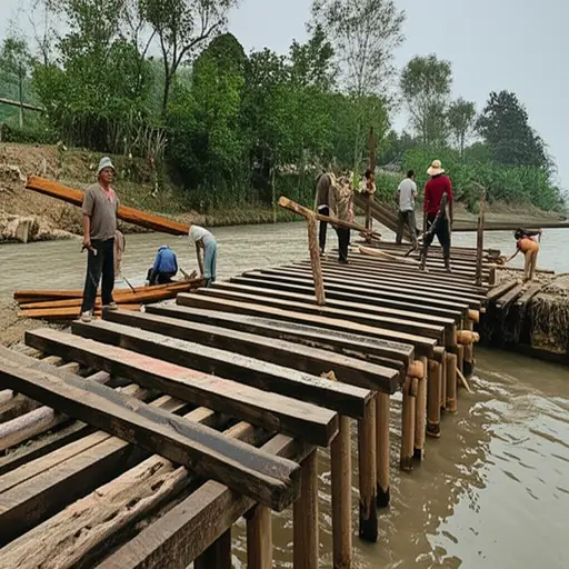 村民们通过合作建造了一座新桥。