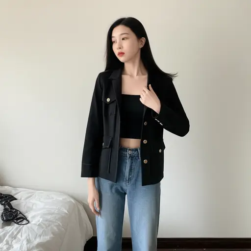 她正在穿衣服，请稍等。