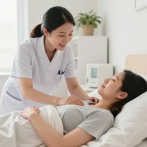 助产士正在教这位准妈妈如何正确呼吸。