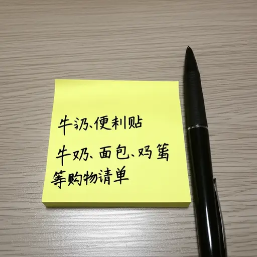 我在便利贴上记下了购物清单。