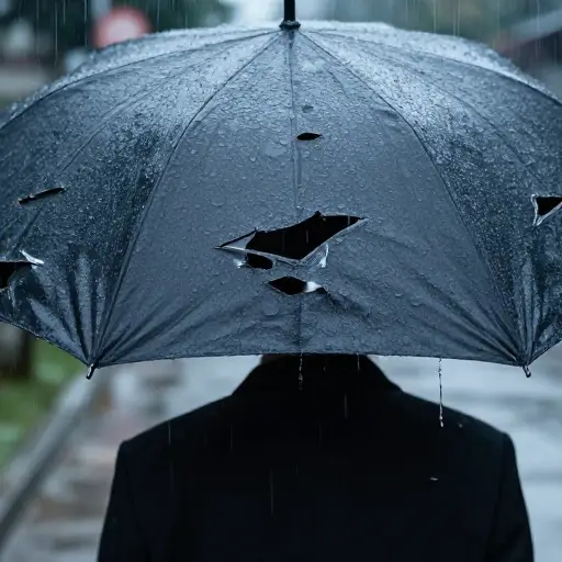 这把坏了的雨伞在雨天一点用都没有。