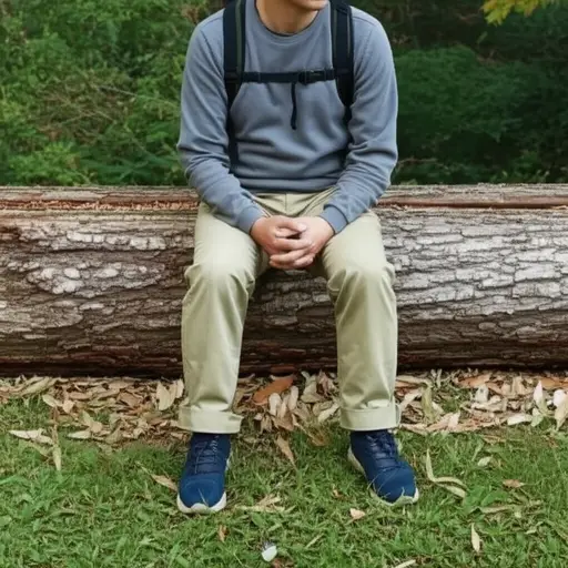 他用一块松木当临时座位。