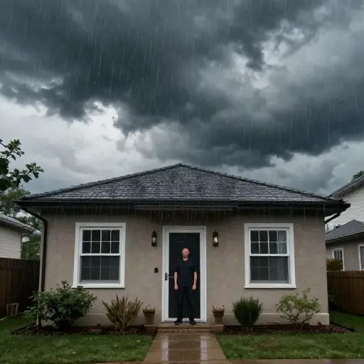 他刚到家就下雨了。