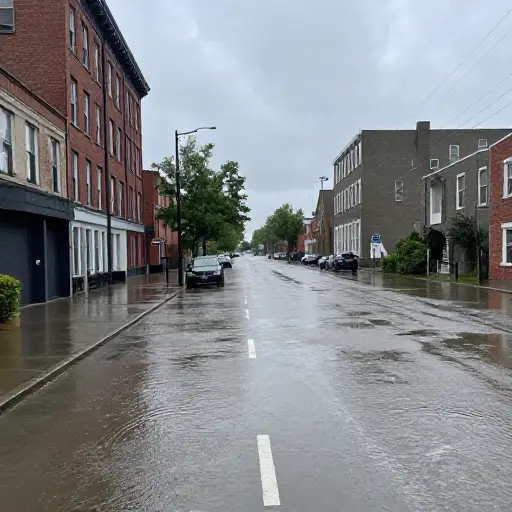 大雨过后，被淹的街道花了几个小时才排干积水。