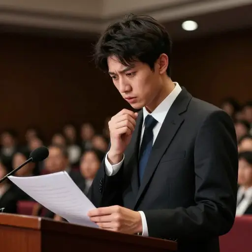 当他不得不发表演讲时，他的手开始颤抖。