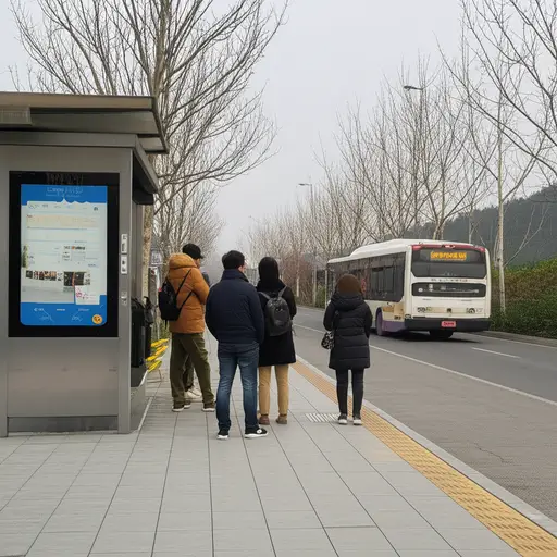 我们正在等公交车。