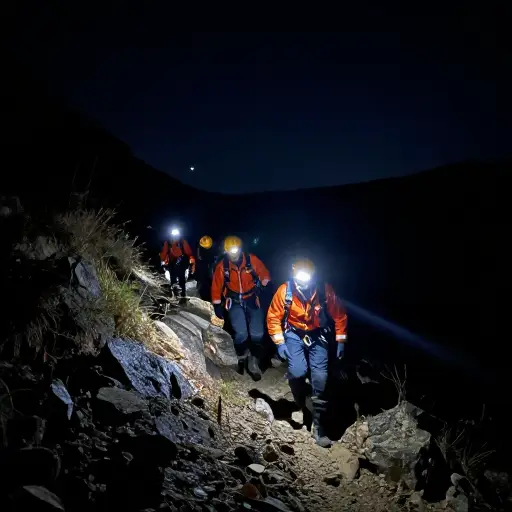 夜幕降临，救援队开始疯狂地搜寻失踪的登山者。