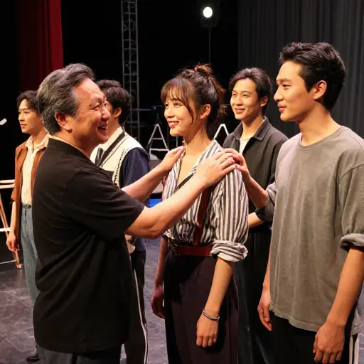 演出结束后，导演感激地拍了拍每位演员的肩膀。