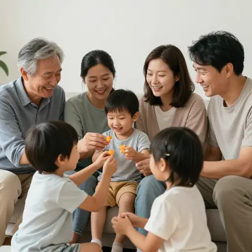 她的亲戚们慈爱地照顾着年幼的孩子们。
