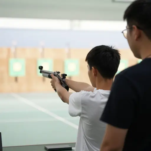 男孩正在向靶子射击。