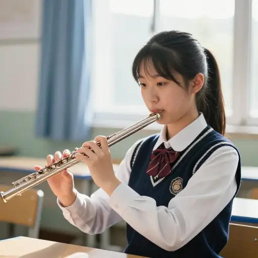 她在中学时开始吹长笛。