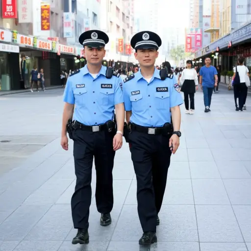 警察在街上巡逻以确保安全。