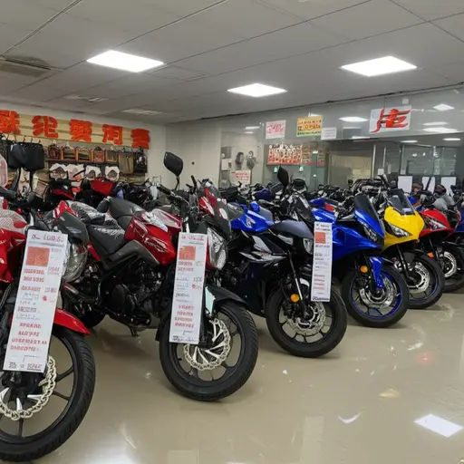 这家店卖很多不同颜色的摩托车。