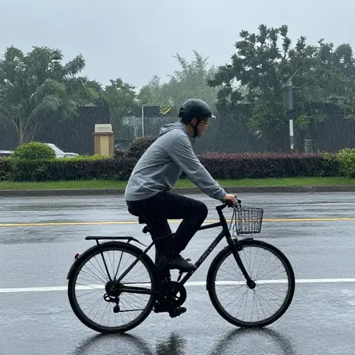 骑自行车的问题在于如果下雨，你可能会被淋湿。