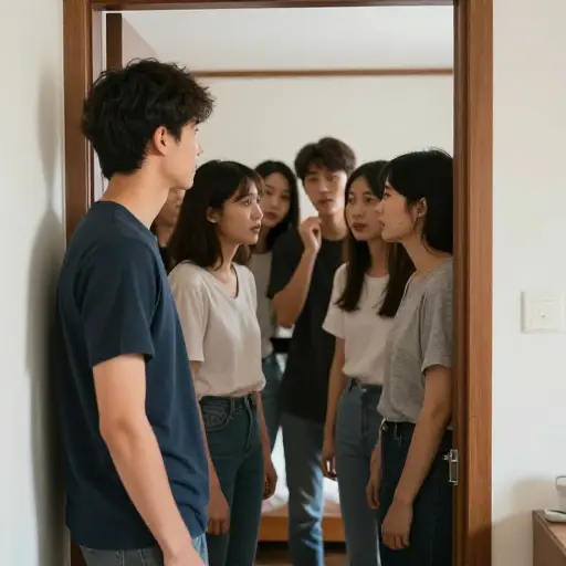 当我走进房间时，每个人都盯着我，互相窃窃私语。