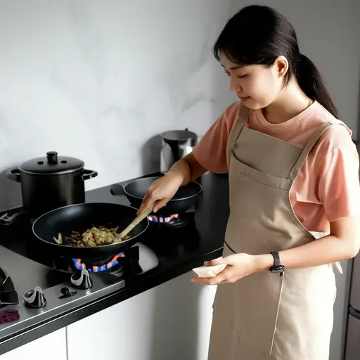 她正在厨房里做饭。