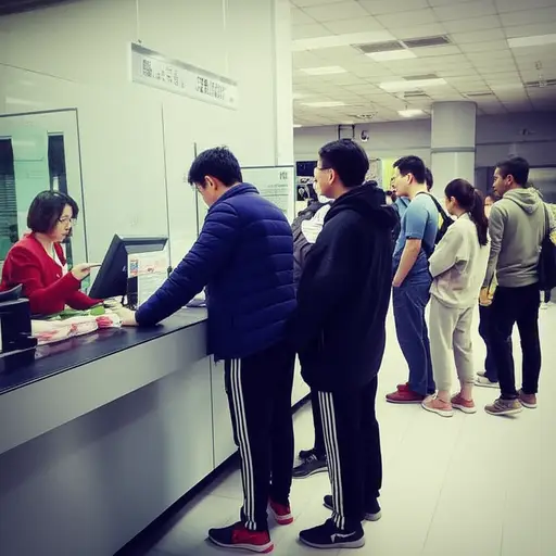 他在售票柜台排第二个。