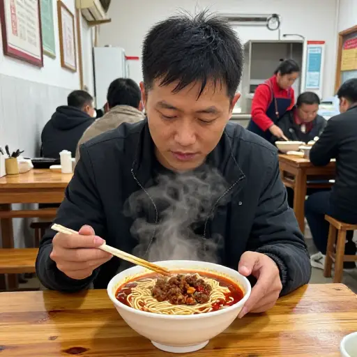 他在小餐馆点了一碗辣椒肉酱。